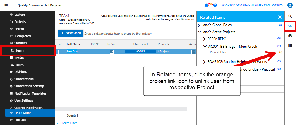 Remove a User from a Project / Mark a User Inactive – CivilPro