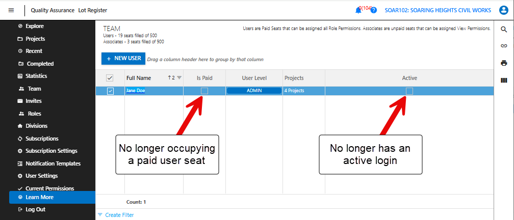 Remove a User from a Project / Mark a User Inactive – CivilPro