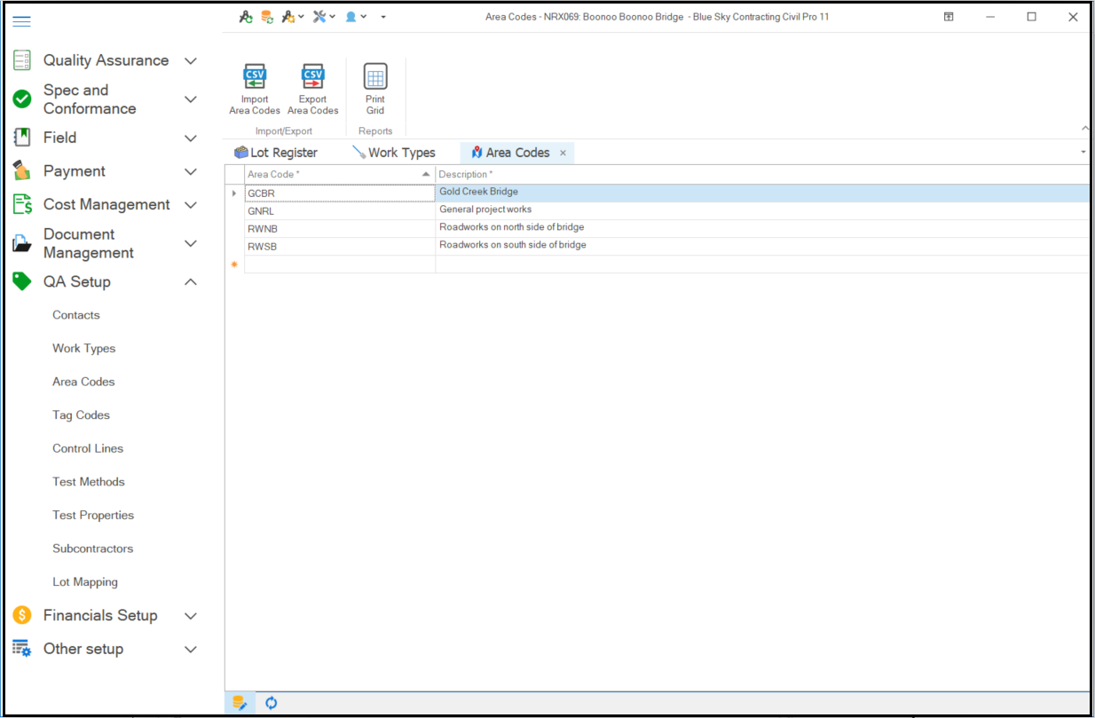 Add Area Codes (D) – CivilPro