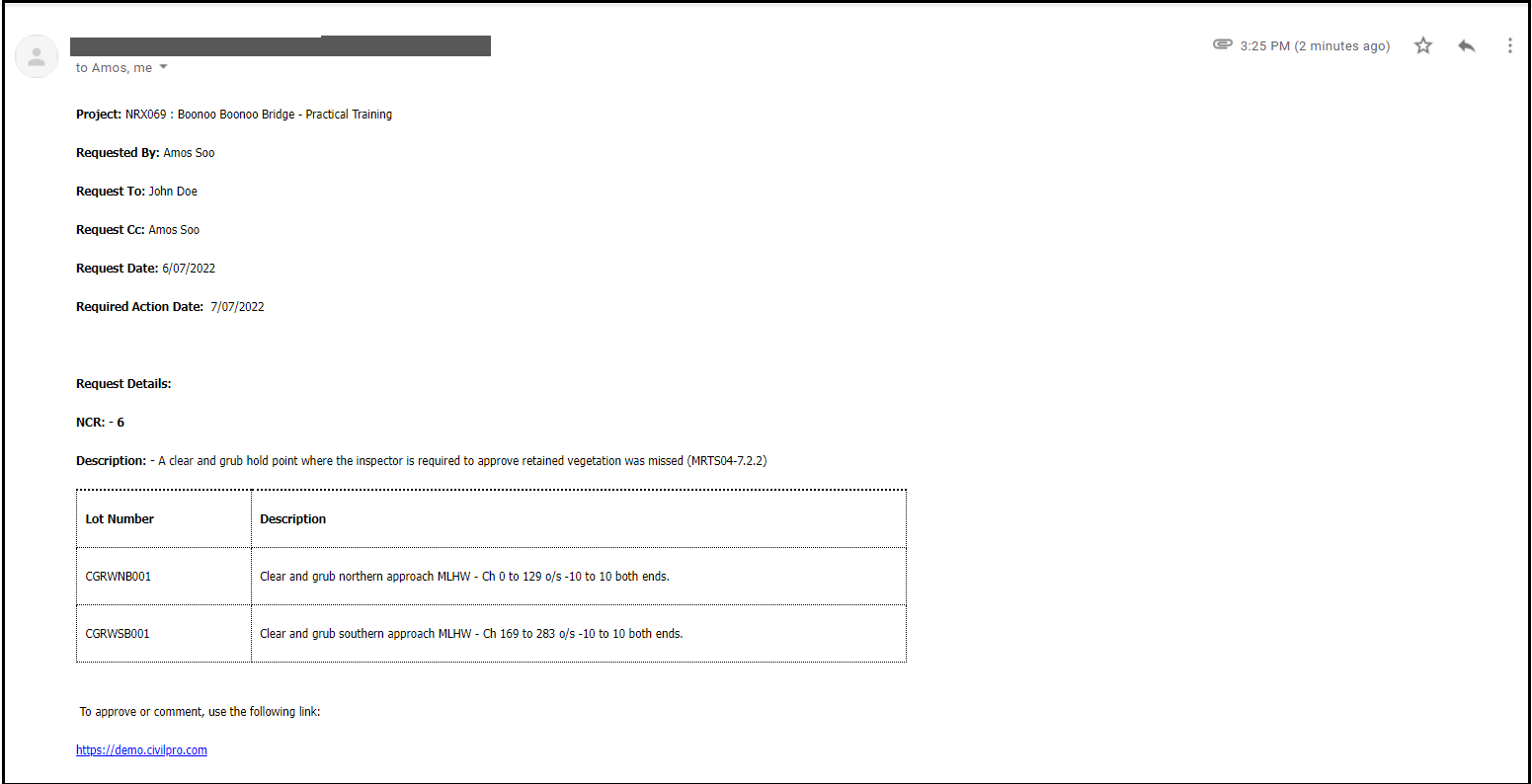 Action NCR Approval Requests (by the Approvers) (D) – CivilPro