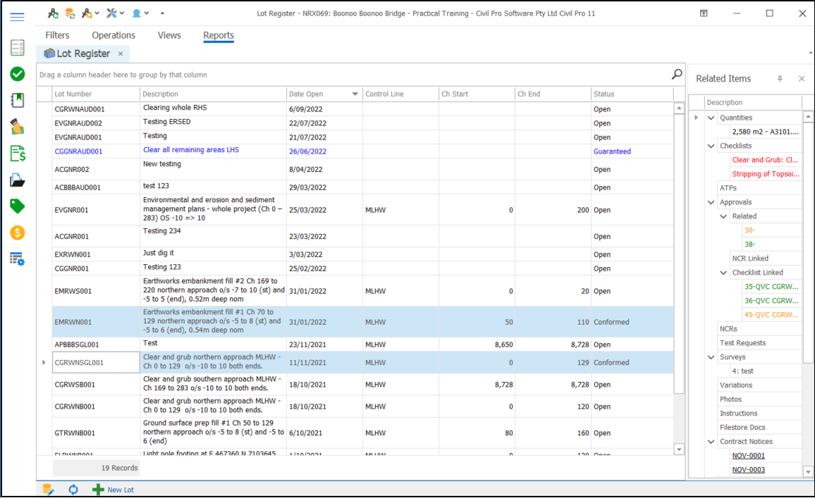 Generate Lot Register Reports (D) – CivilPro
