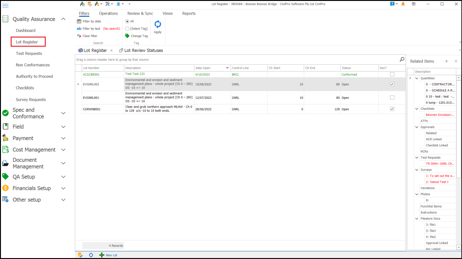 Manage Lot Status Using Lot Reviews (D) – CivilPro