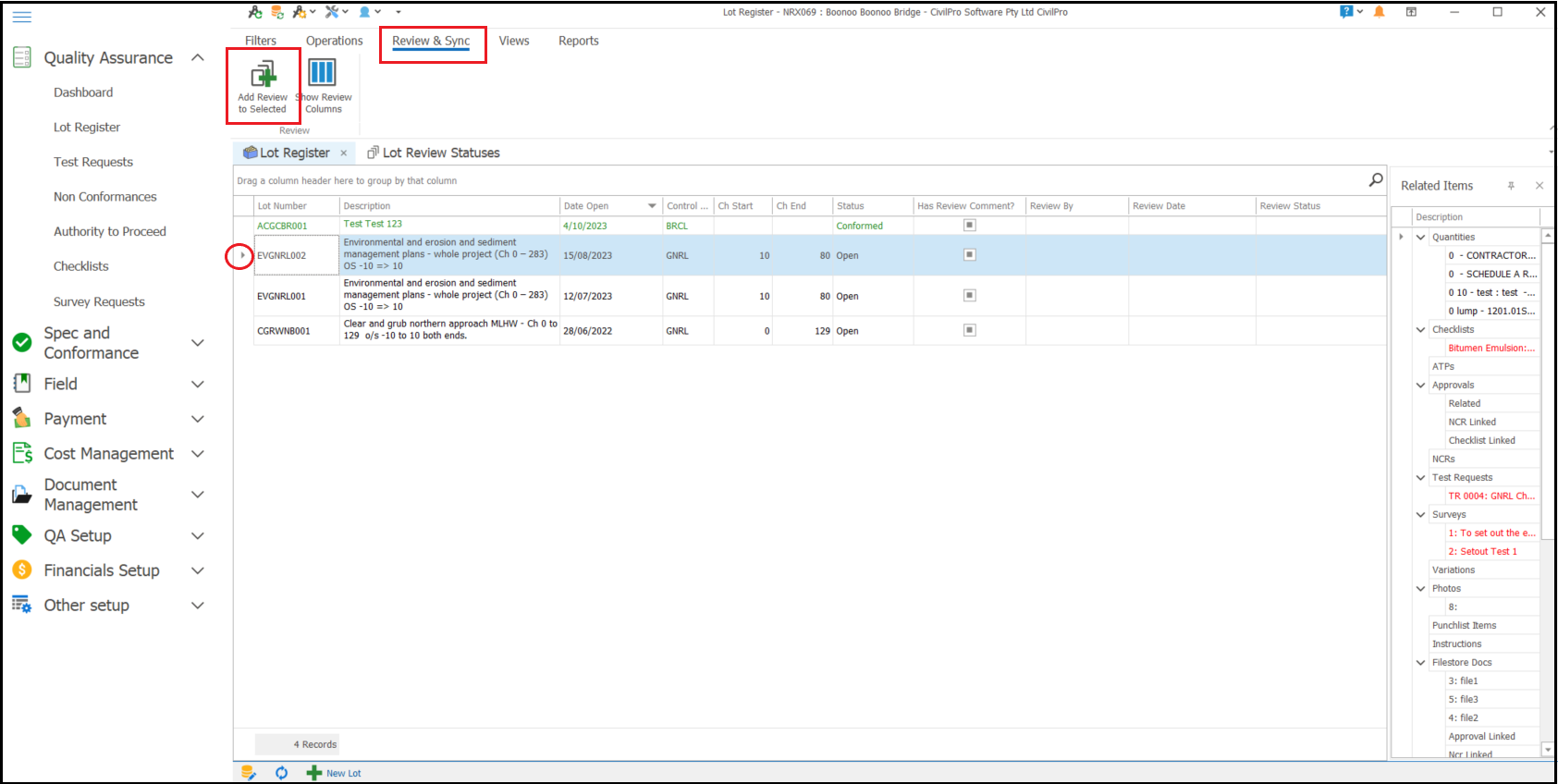 Manage Lot Status Using Lot Reviews (D) – CivilPro