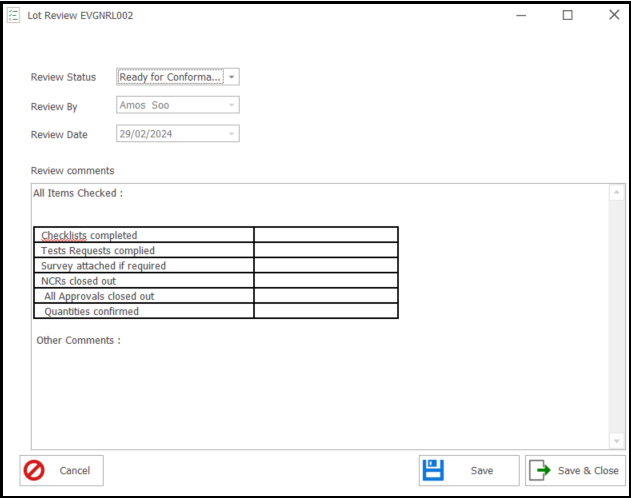 Manage Lot Status Using Lot Reviews (D) – CivilPro